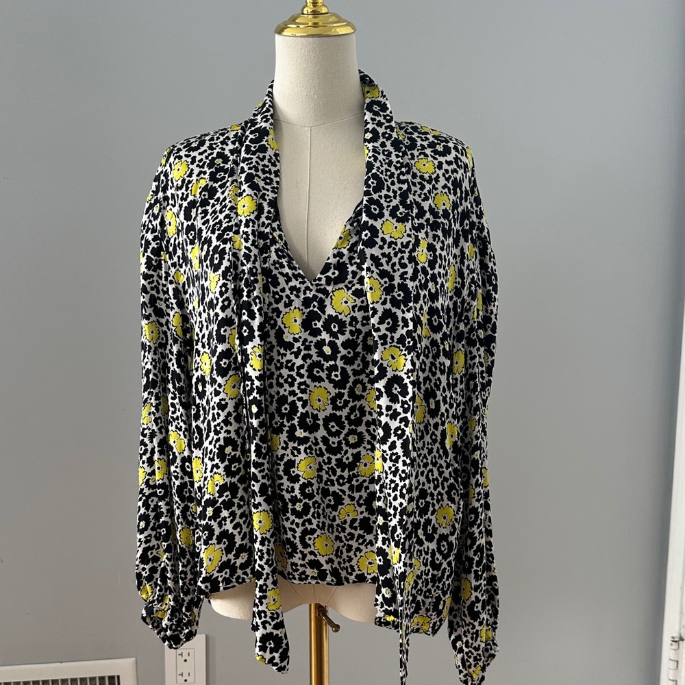 The Kooples Floral Black and Yellow Women's Top